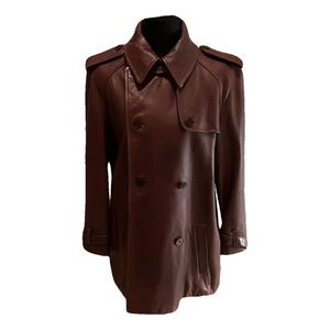 VTG Ralph Lauren Brown Buttery Leather Peacoat Size Large